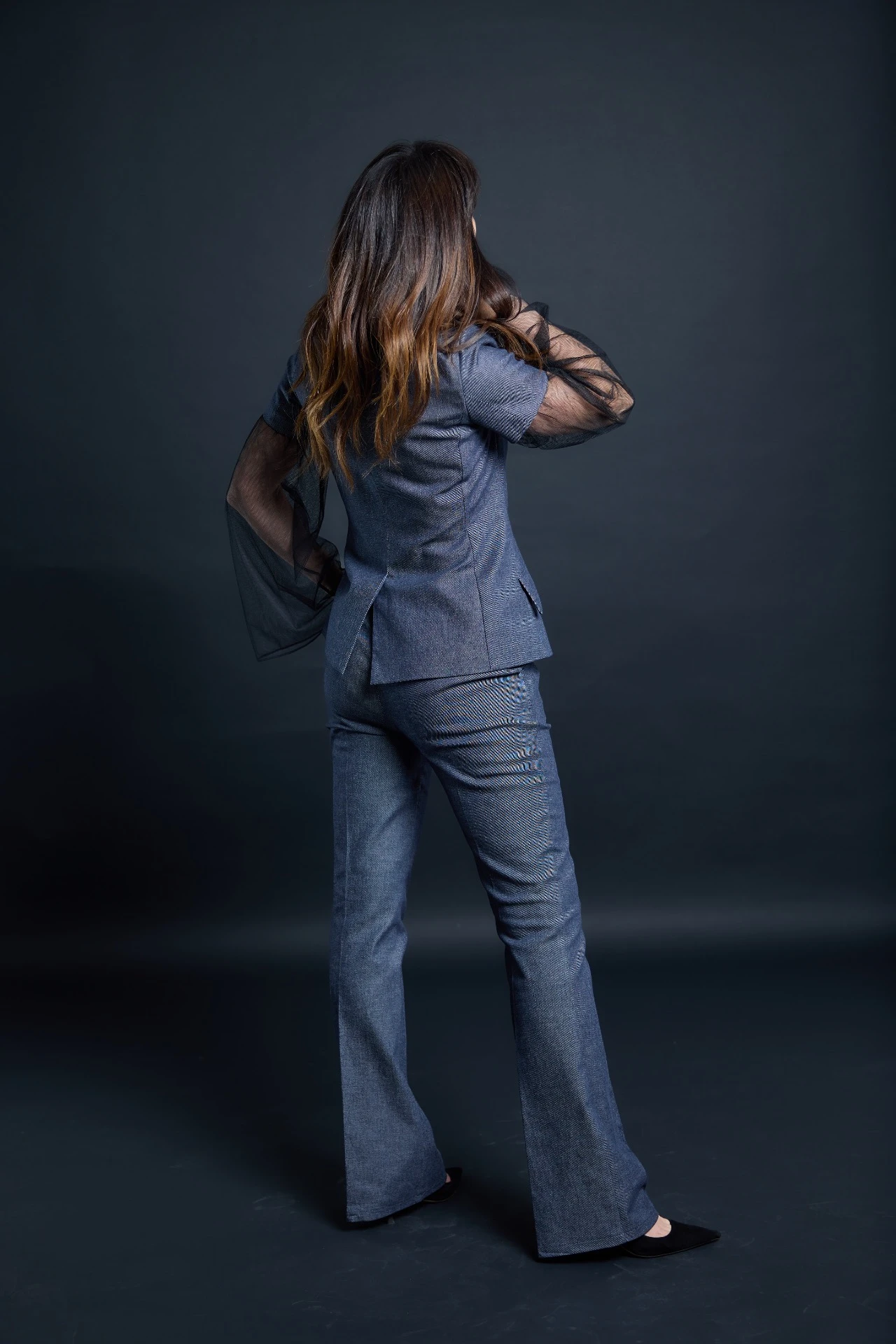 Blazer – BlueDenim | Taillierter Doppelreiher mit Tülldetails
