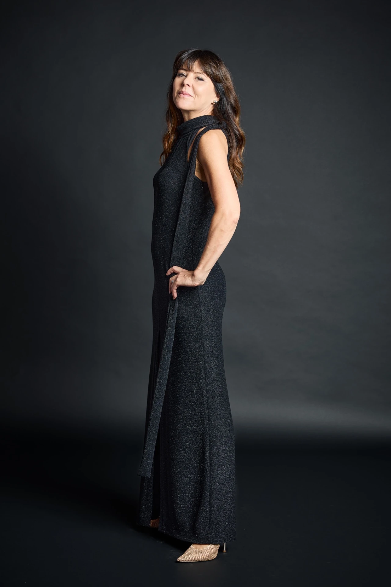 Schwarzes Jersey-Glitterkleid "ASI"